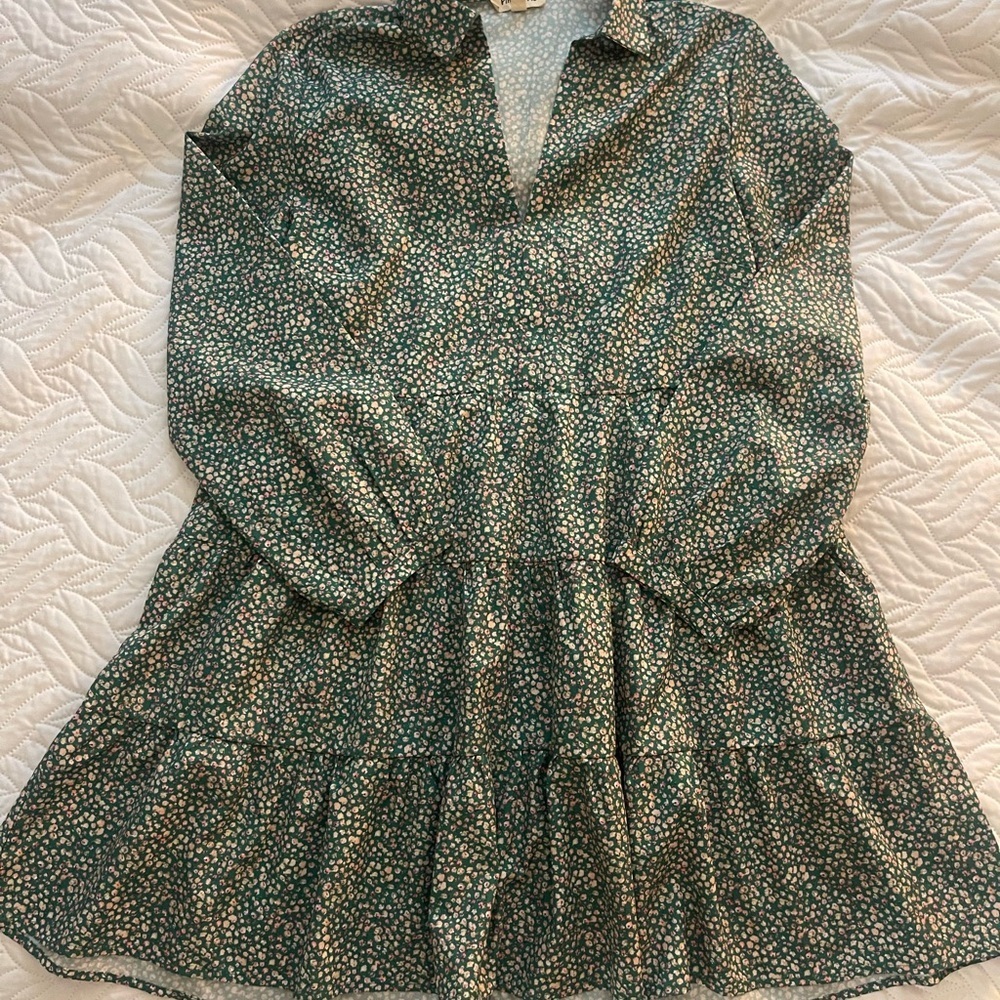 Pink Ripple Floral Long Sleeve Dress